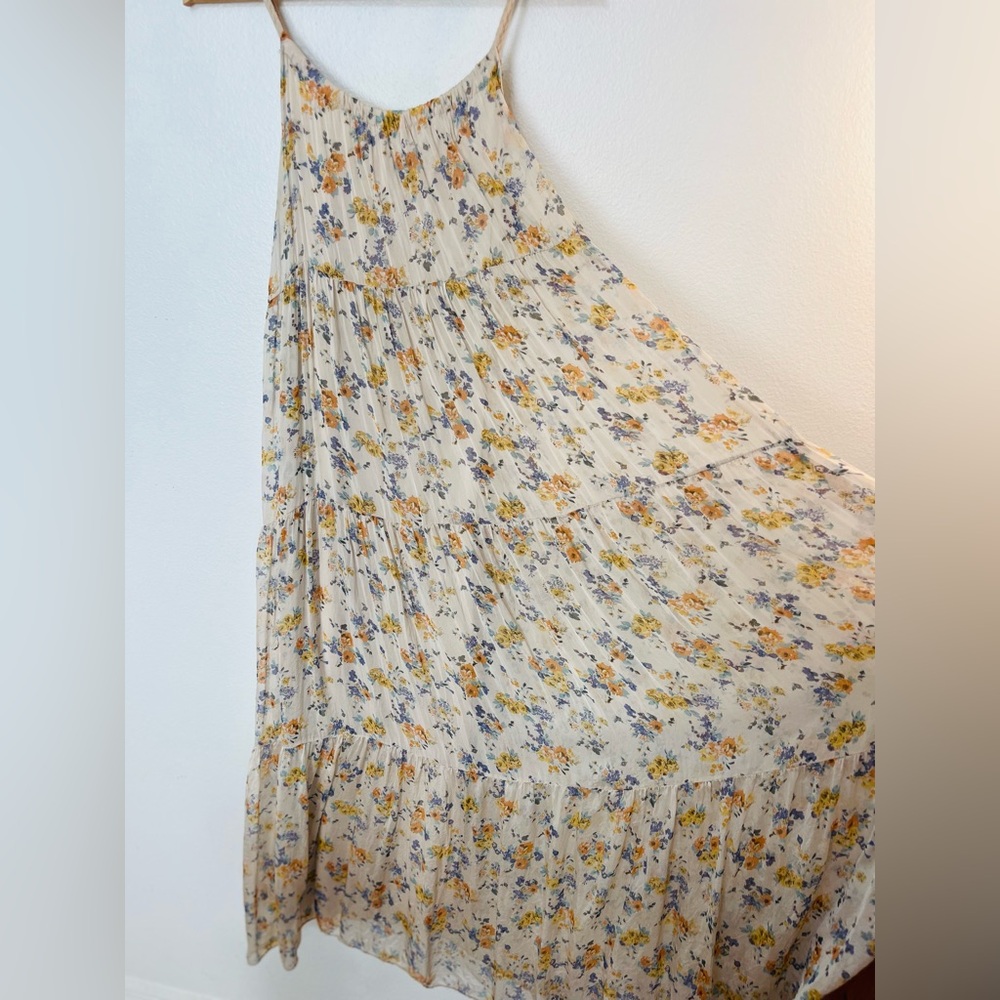 Elena Baldi Silk Floral Maxi Dress with Yellow & Blue Blossoms